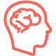 Coral colored head with brain icon